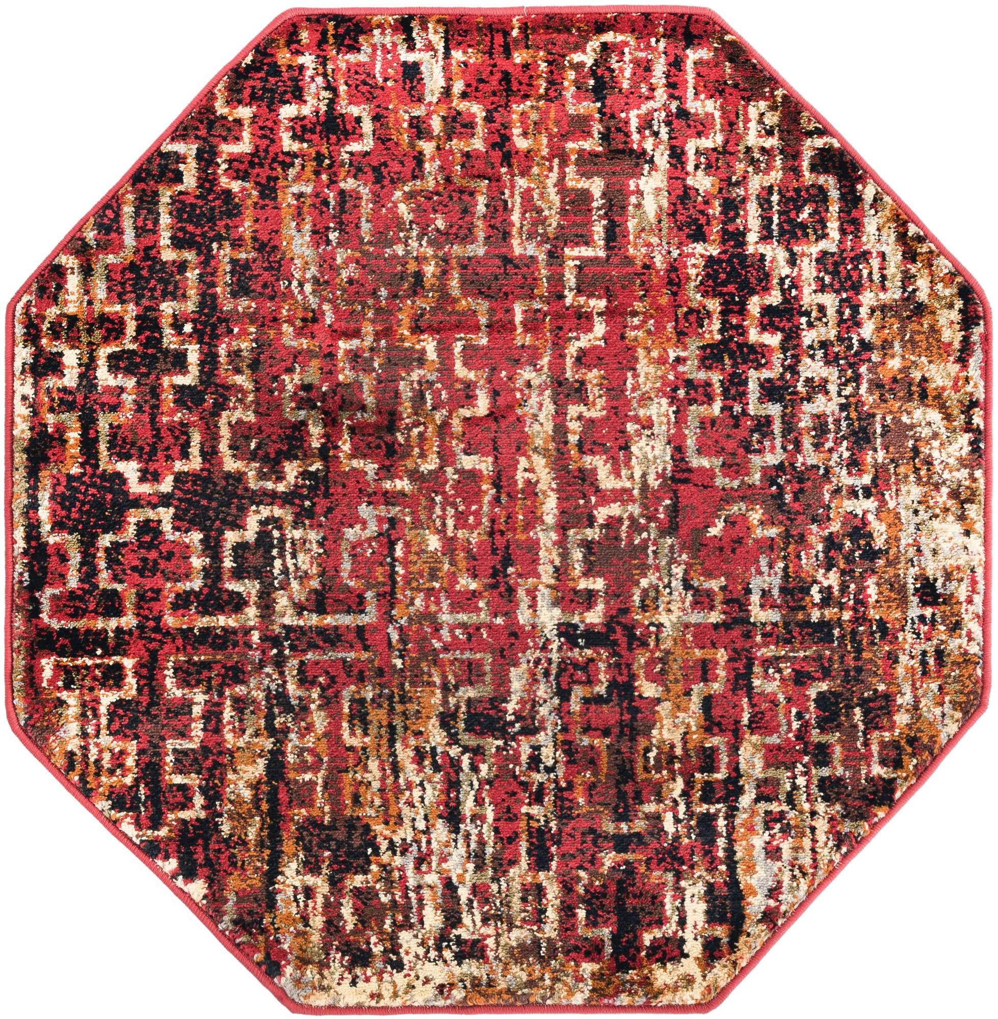 3' x 3' Phoebe · Abstract geometric rug, burgundy and gold