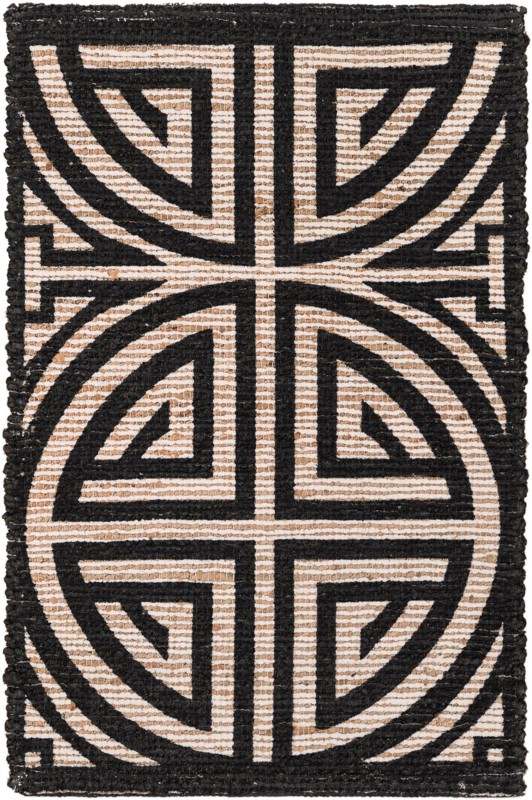 2' x 3' 1 Pasco · Geometric medallion rug, black and ivory