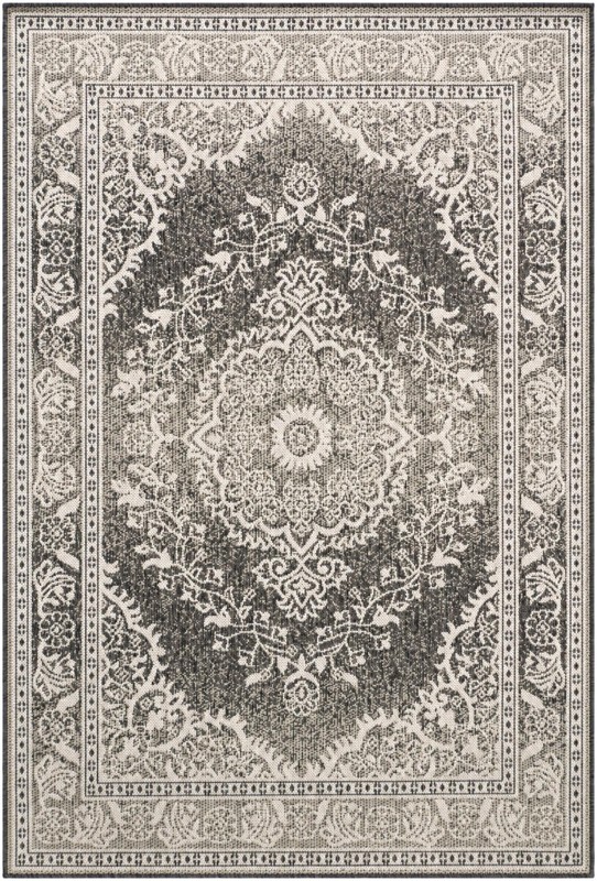 4' x 6' Honeysuckle · Border Outdoor Rug, black and white