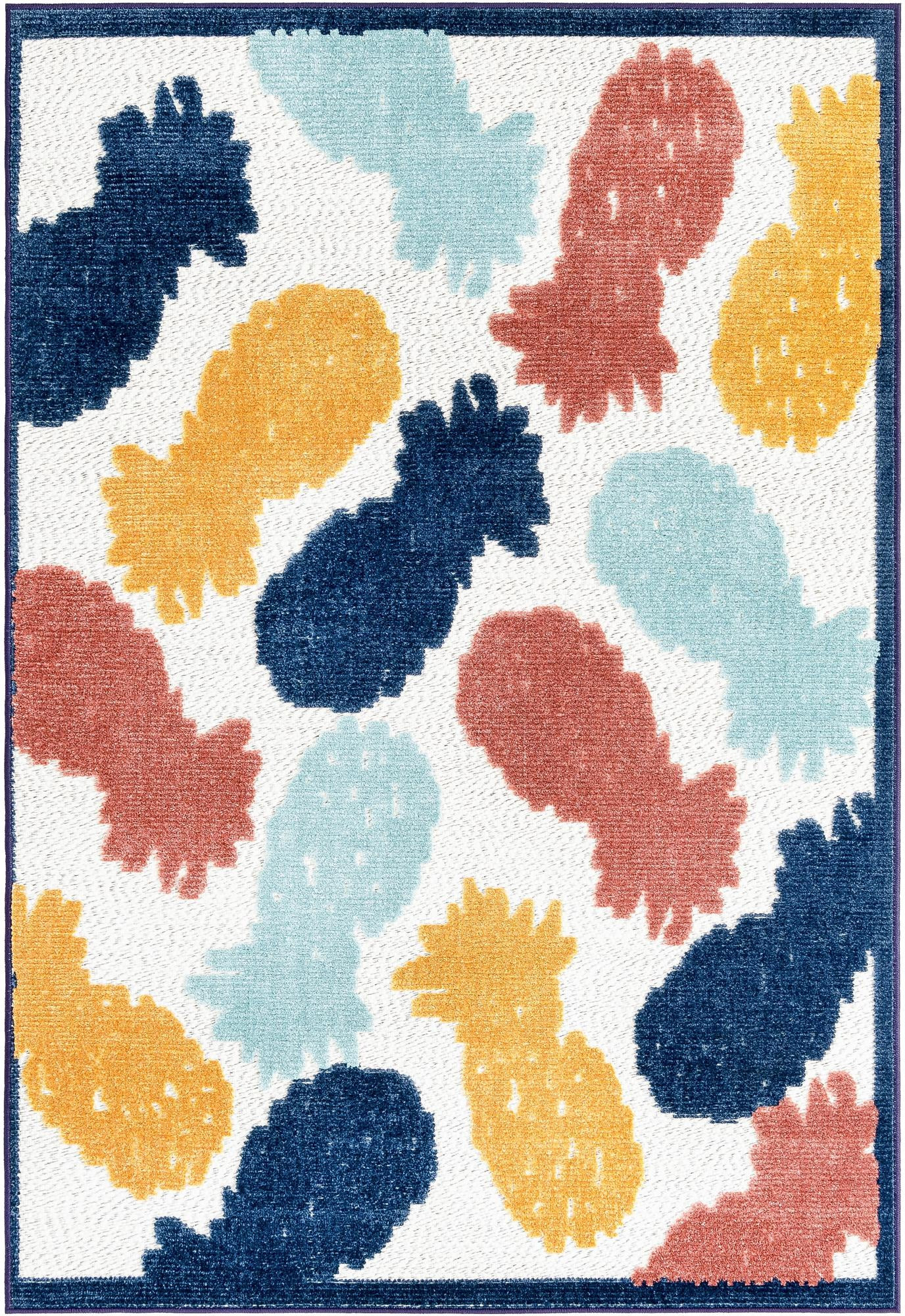 4' x 6' Ewell · Pineapple Outdoor Rug, multicolor and white