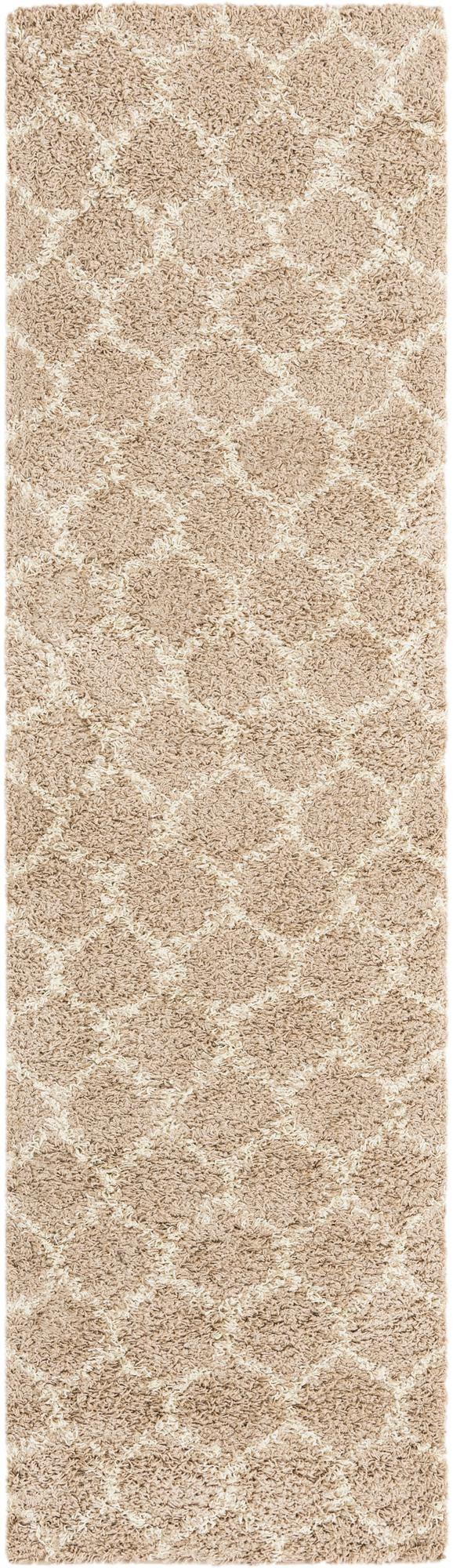 2' 7 x 10' Barnett · Lattice Shag Rug, light brown and ivory