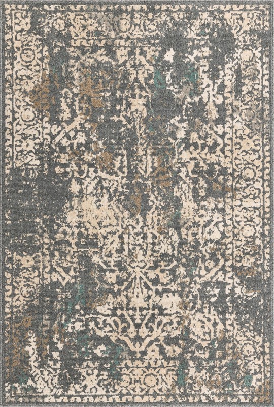 4' x 6' Maude · Distressed medallion rug, gray and beige
