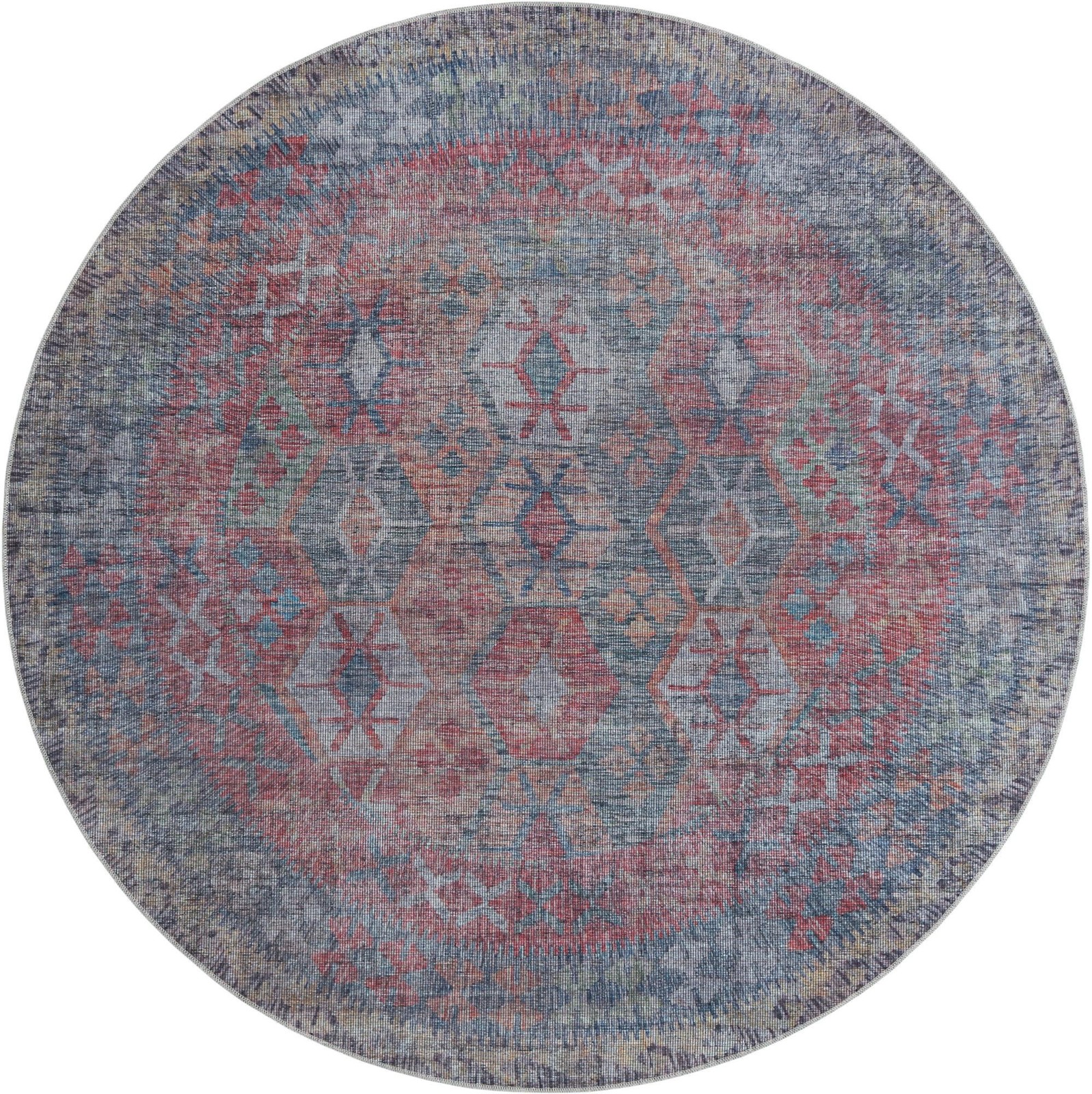 7' 10 x 7' 10 Fleming · Geometric diamond Washable Rug, rust and blue
