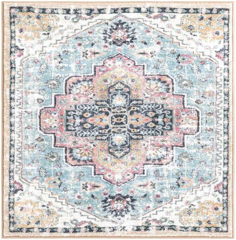 3' 3 x 3' 3 Wright · Medallion rug, seaglass and rose