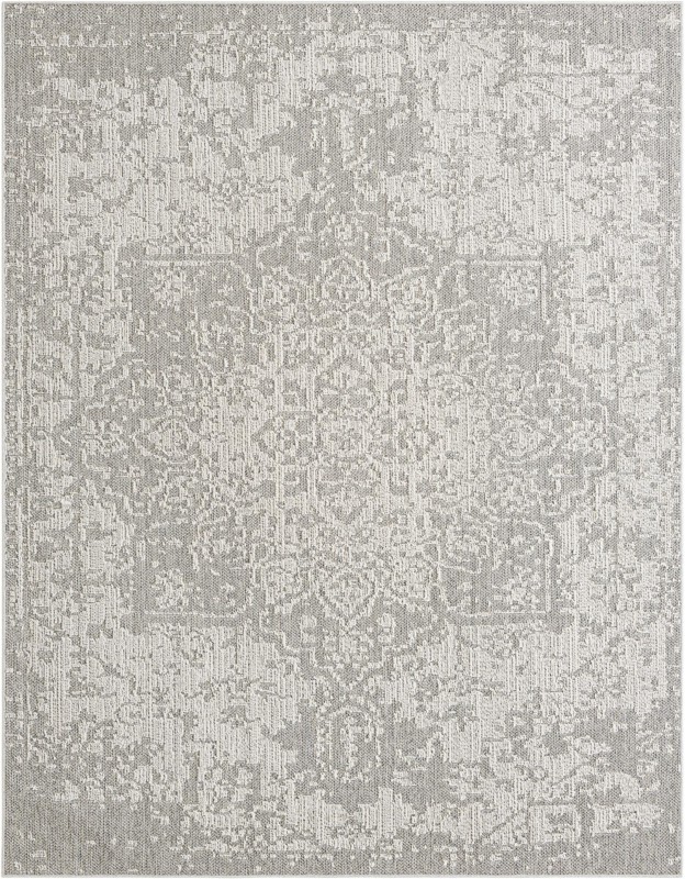 7' 10 x 10' Cotter · Faded medallion Outdoor Rug, gray and cream