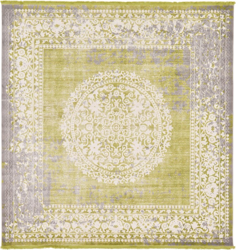 8' x 8' Crawley · Medallion rug, light green and ivory