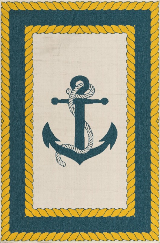 5' 3 x 8' Dewitt · Nautical anchor Outdoor Rug, navy and yellow