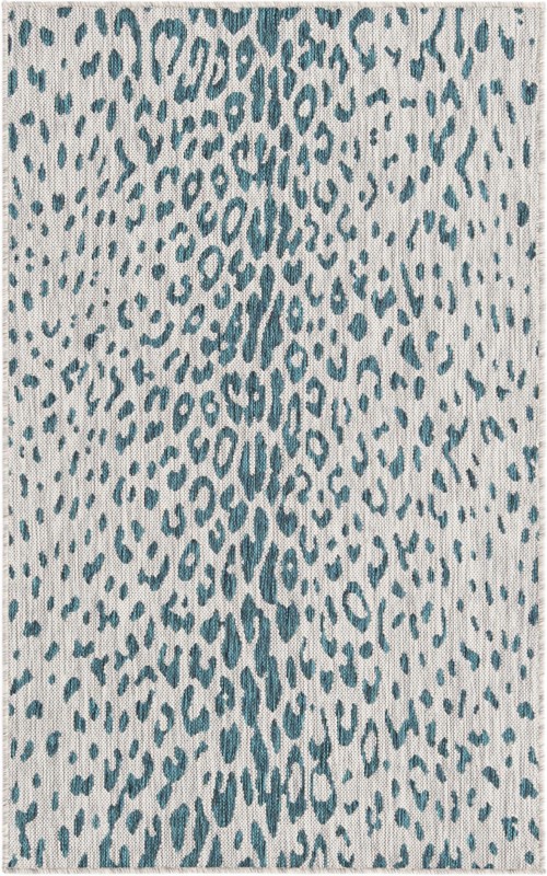 3' x 5' 3 Winterberry · Leopard print Outdoor Rug, teal and gray