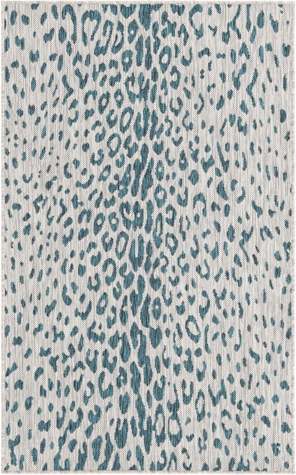 3' x 5' 3 Winterberry · Leopard print Outdoor Rug, teal and gray