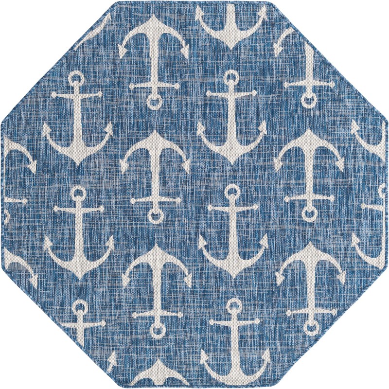 Millbrook · Anchor Outdoor Rug, blue and ivory