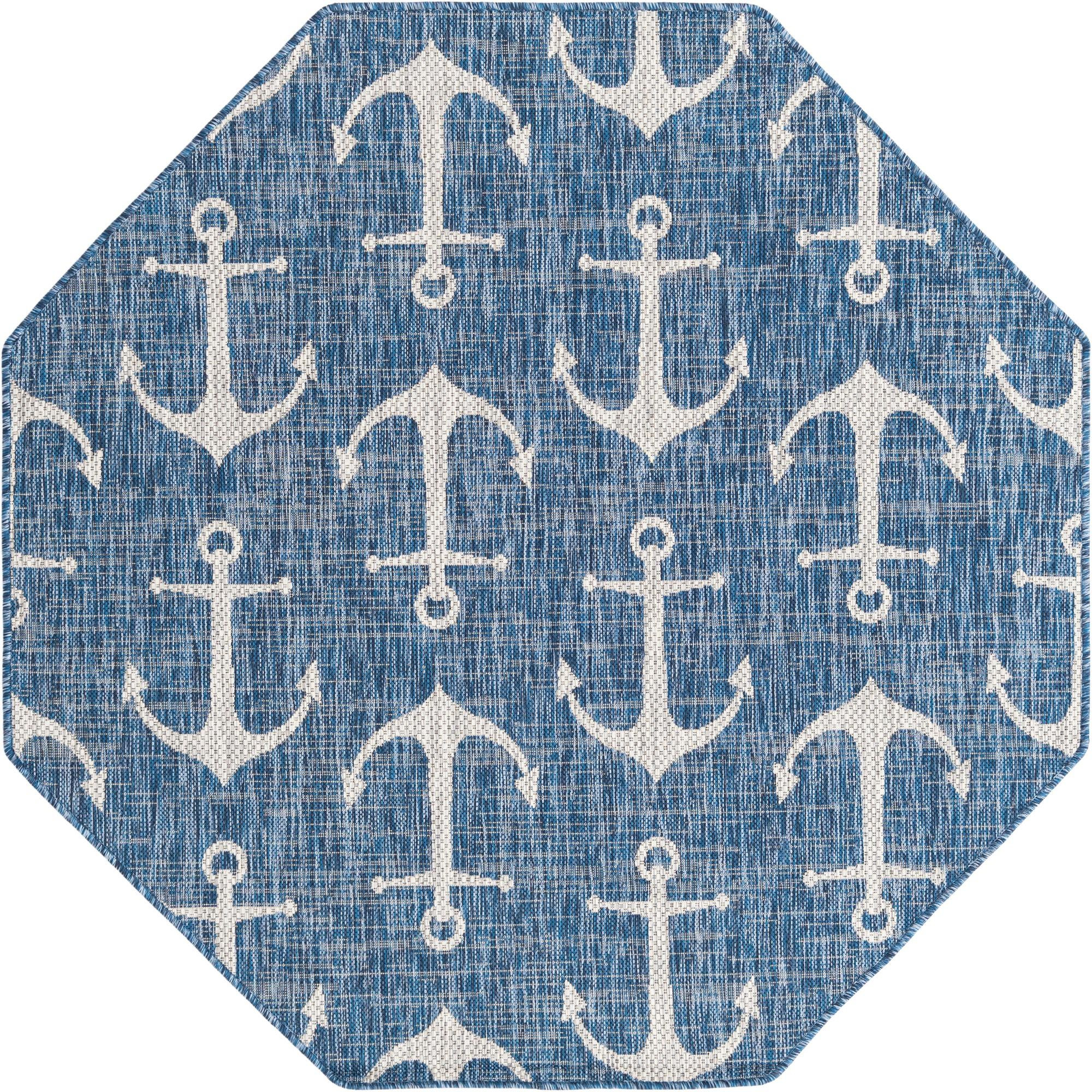 5' 3 x 5' 3 Millbrook · Anchor Outdoor Rug, blue and ivory