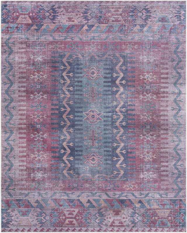 10' 6 x 13' Paige · Tribal geometric Washable Rug, blue and red