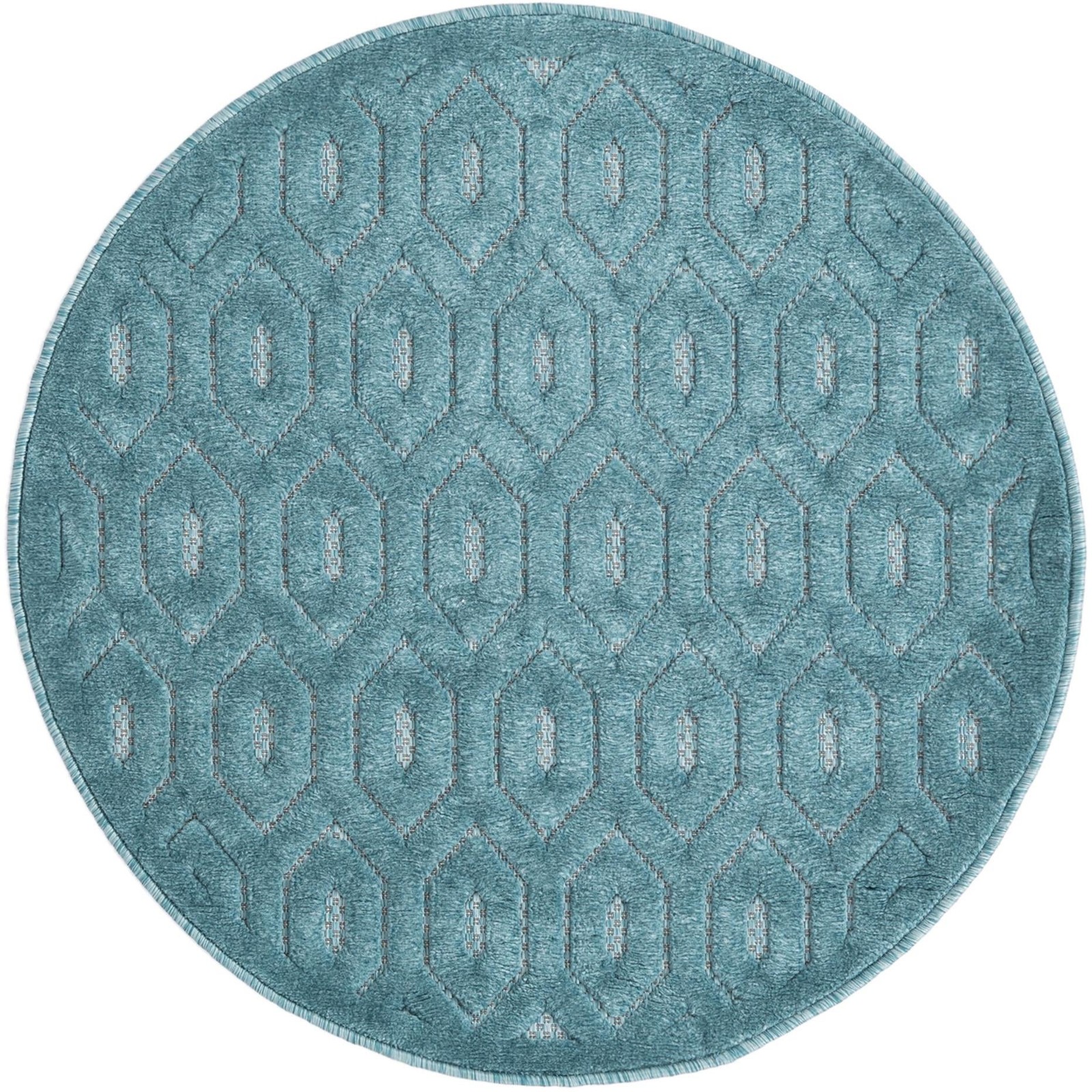3' x 3' Roanoke · Geometric diamond Outdoor Rug, aqua and ivory