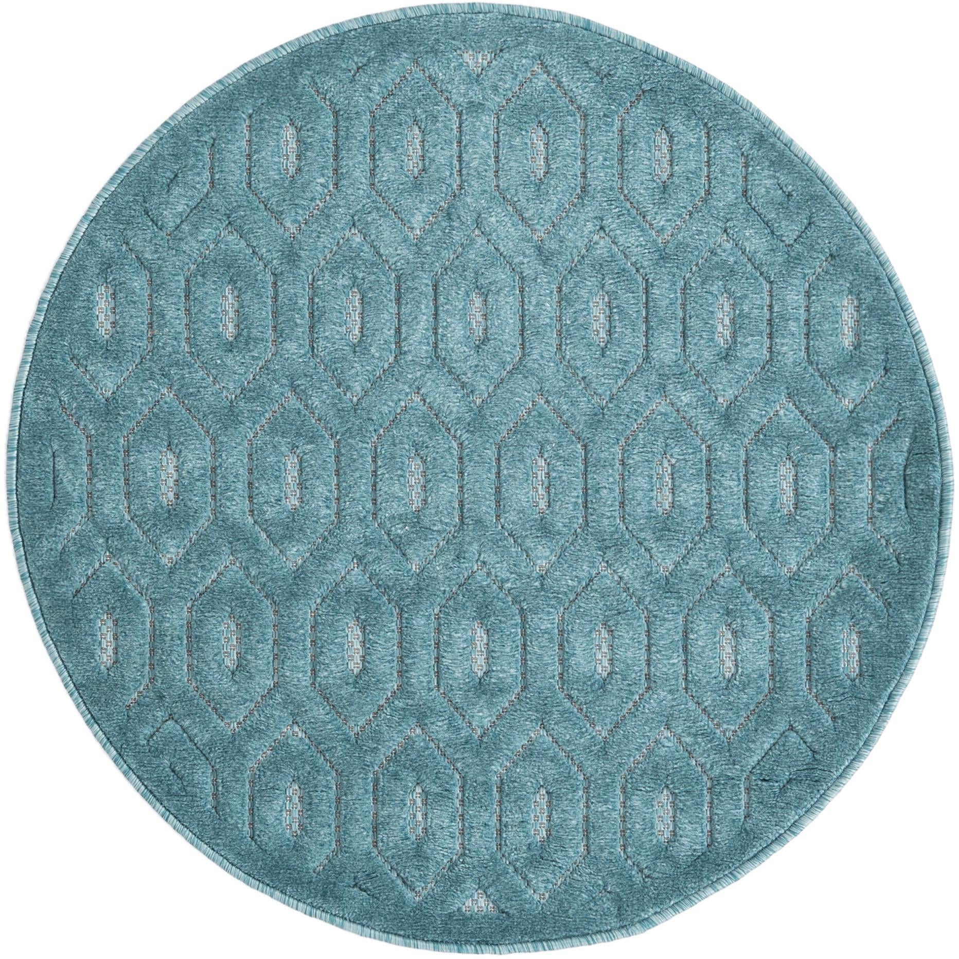 3' x 3' Roanoke · Geometric diamond Outdoor Rug, aqua and ivory
