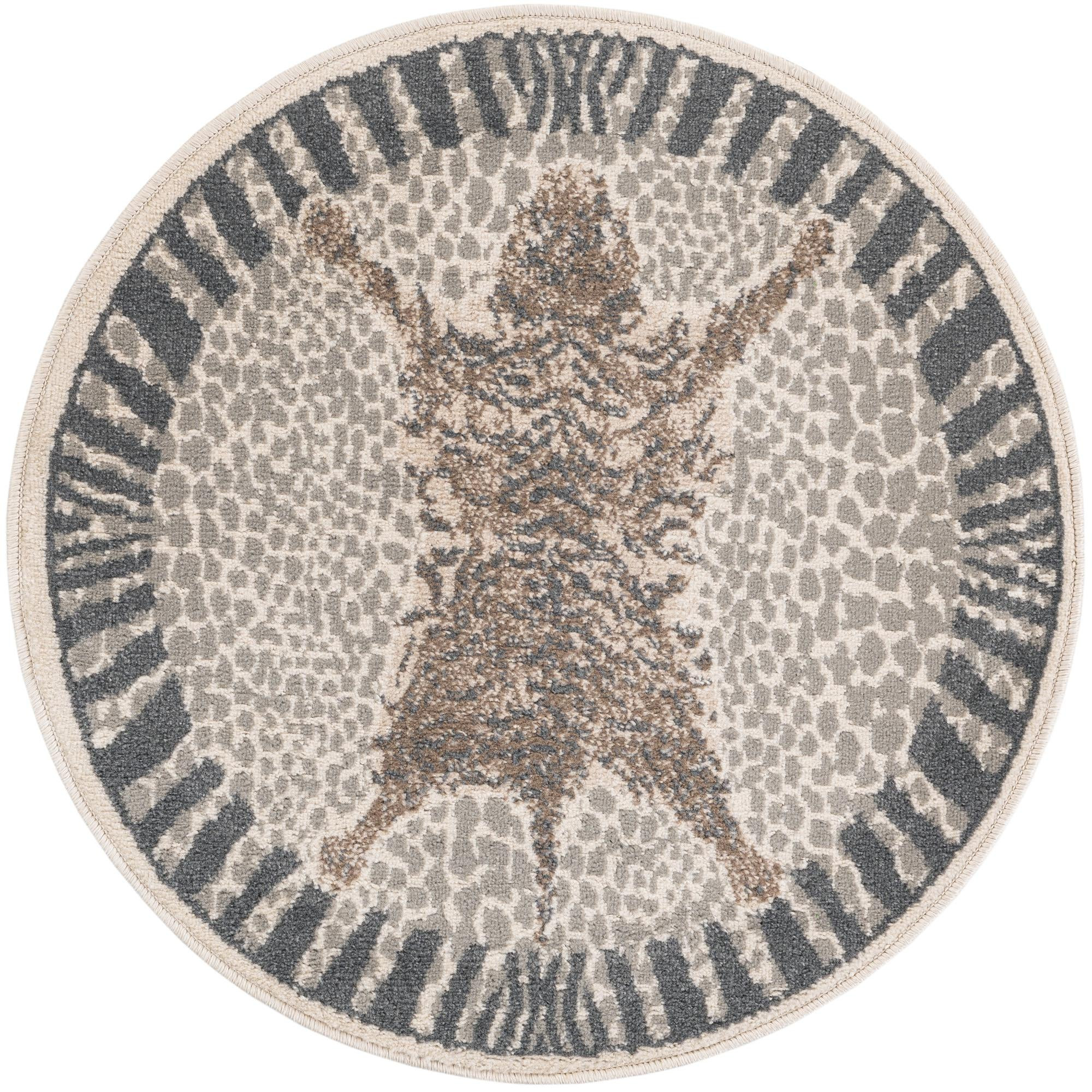 3' x 3' Denby · Border rug, gray and ivory