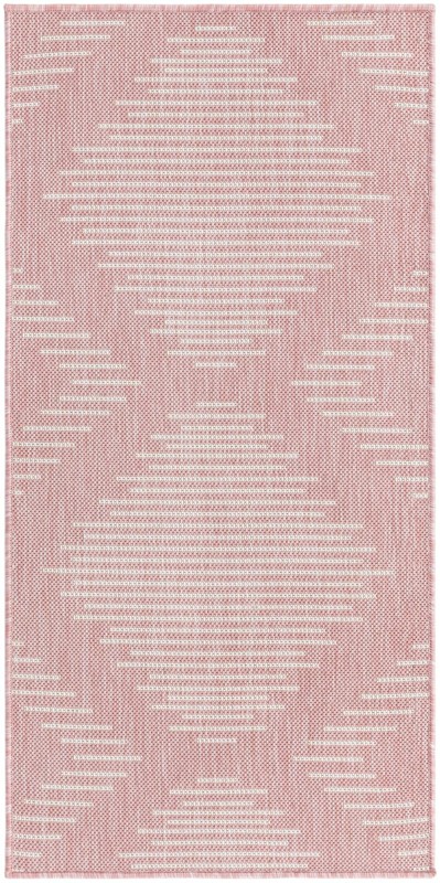 2' x 4' Harlow · Geometric diamond Outdoor Rug, pink and ivory