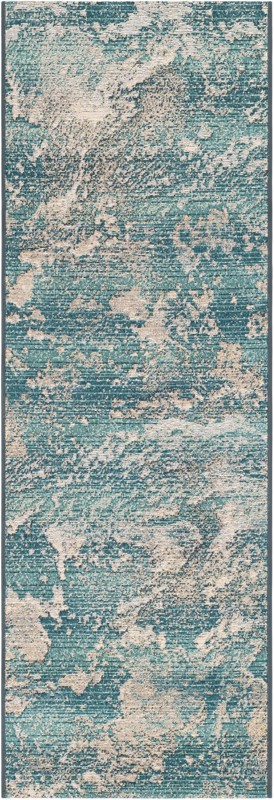 2' x 6' Lomax · Abstract Outdoor Rug, aqua and ivory