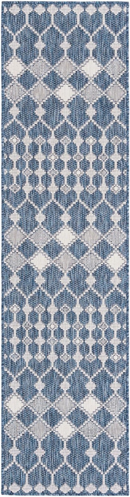 2' x 8' Ramsden · Lattice Outdoor Rug, blue and ivory
