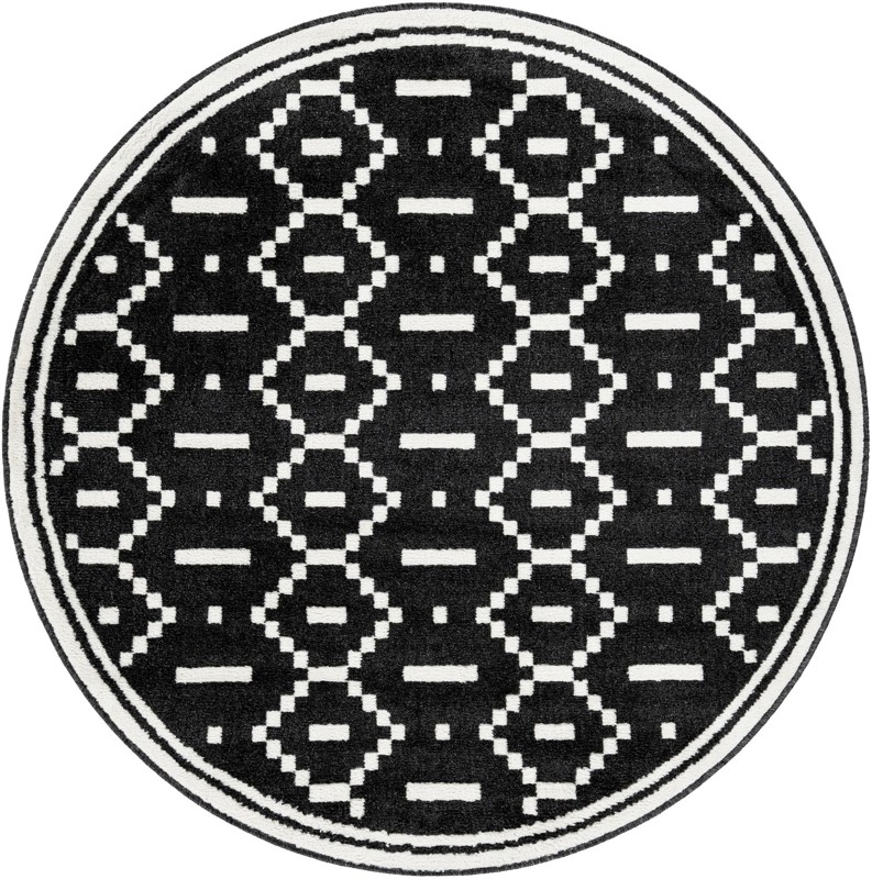 5' x 5' Rankin · Geometric diamond rug, black and ivory