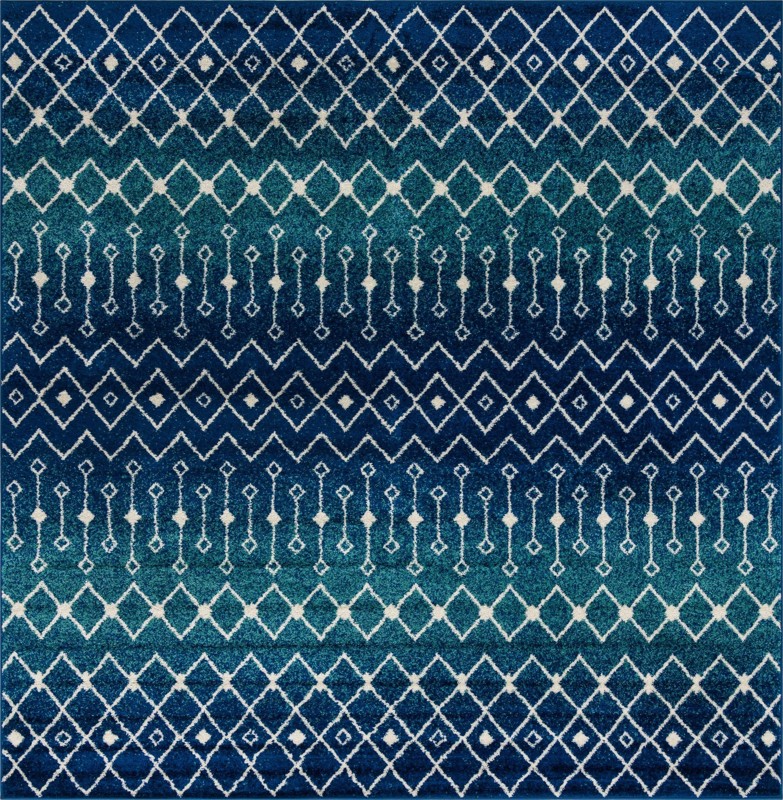 10' x 10' Boswell · Tribal trellis rug, navy and teal