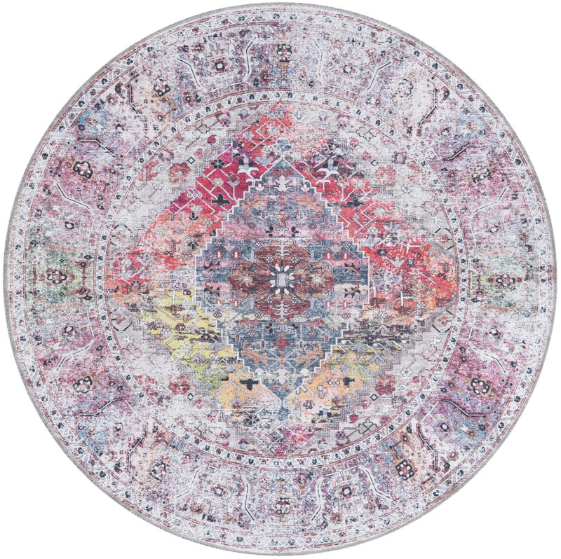 6' x 6' Trillium · Distressed medallion Washable Rug, ivory and multi
