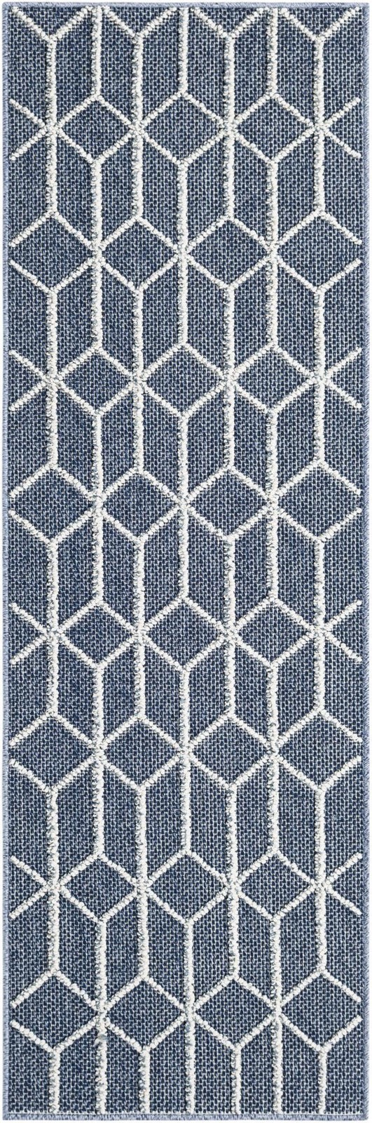 2' x 6' 1 Jasper · Geometric Outdoor Rug, navy and white