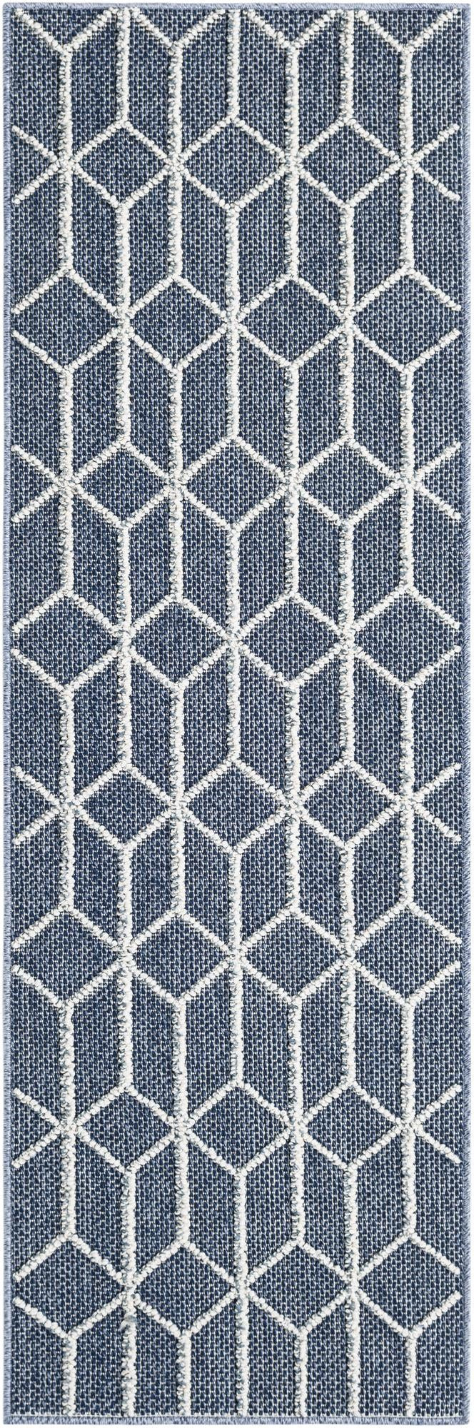 2' x 6' 1 Jasper · Geometric Outdoor Rug, navy and white