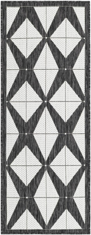 2' x 5' 3 Whyte · Border Outdoor Rug, black and white