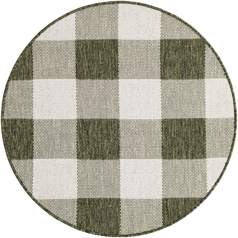 3' x 3' Ramona · Checkered Outdoor Rug, green and ivory
