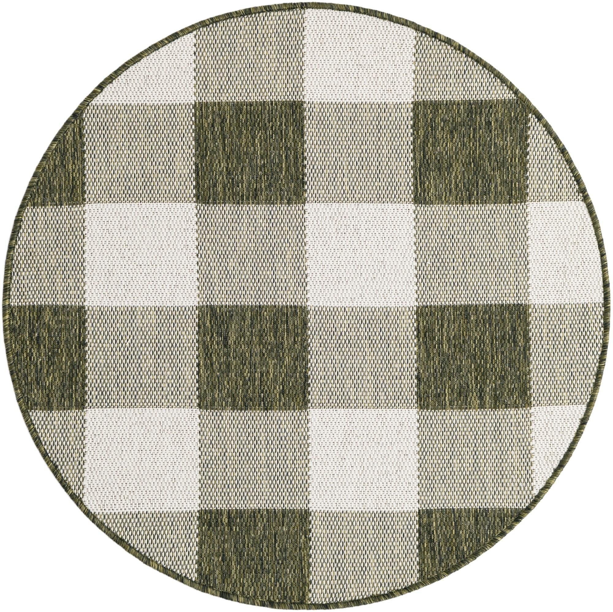 3' x 3' Ramona · Checkered Outdoor Rug, green and ivory