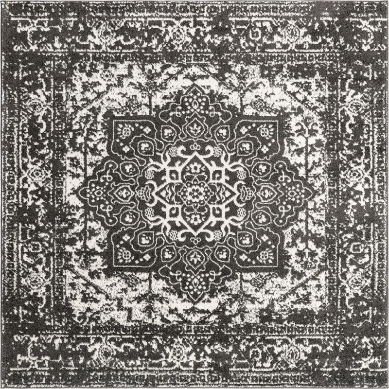 7' 10 x 7' 10 Birch · Medallion rug, gray