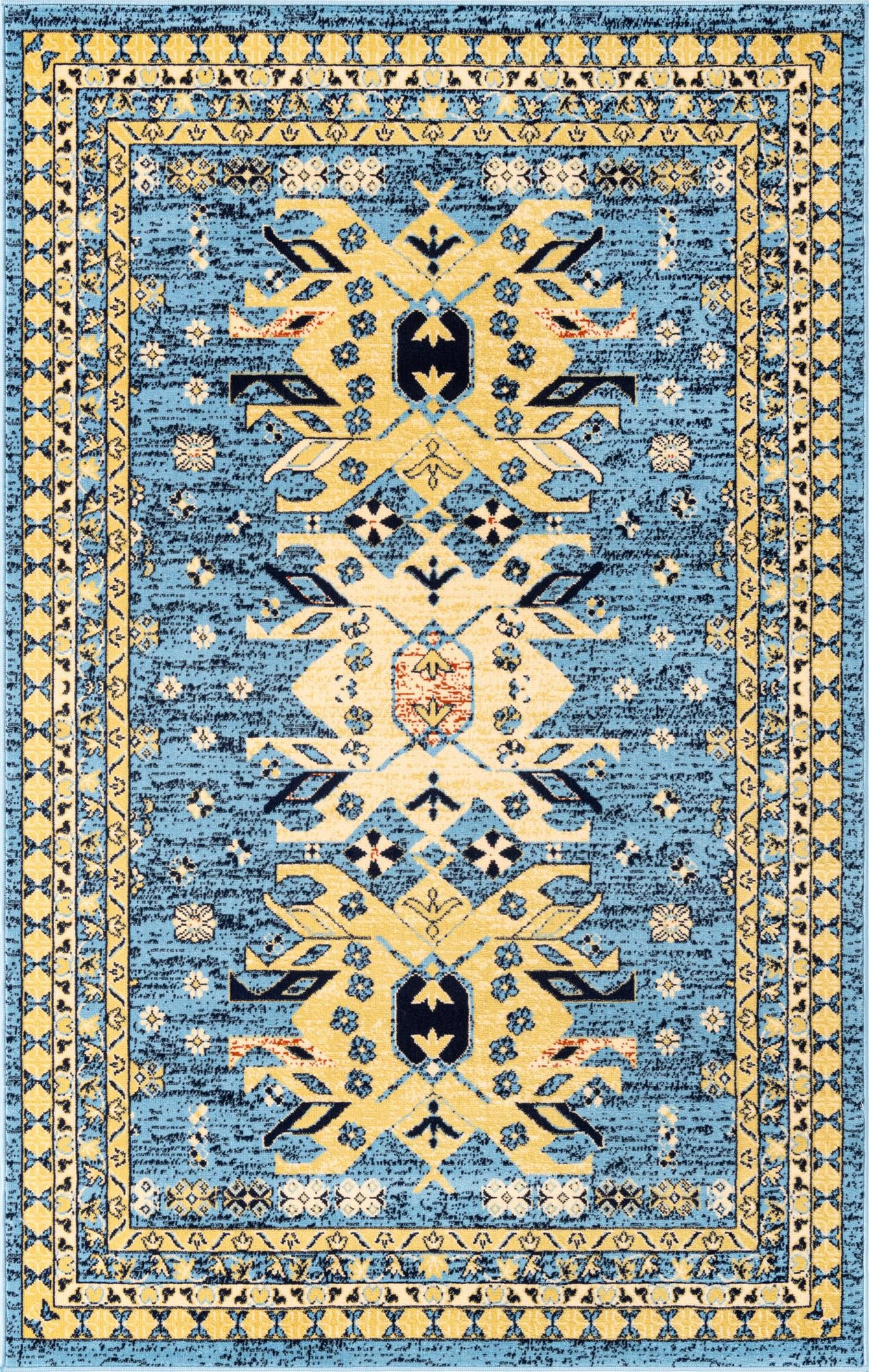 5' 3 x 8' Isadora · Border rug, blue