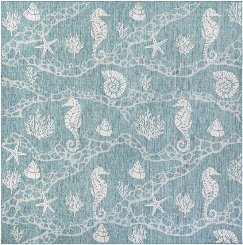 Daly · Coastal Outdoor Rug, aqua and ivory