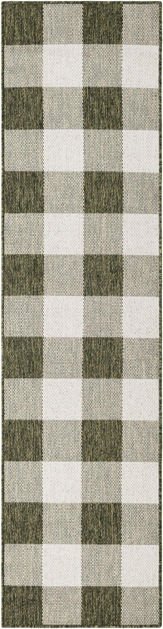 2' x 8' Ramona · Checkered Outdoor Rug, green and ivory