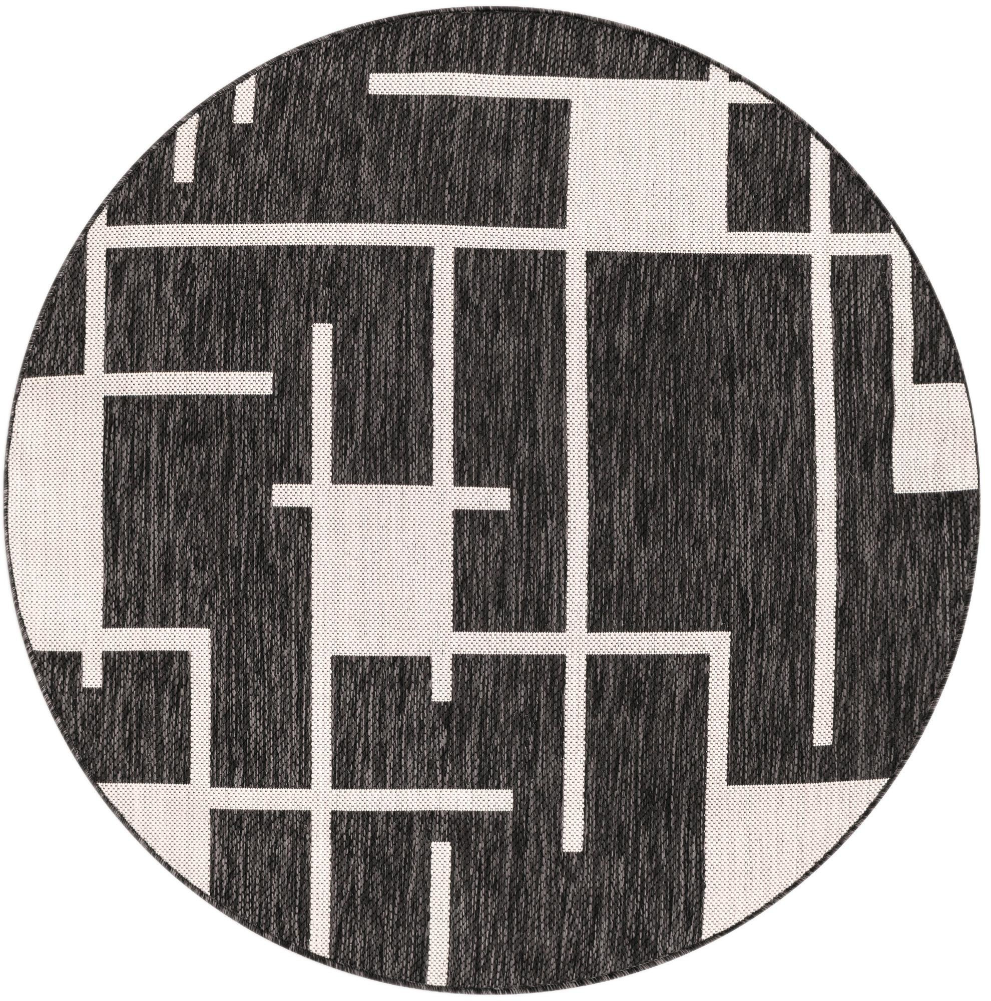 4' x 4' Gillespie · Geometric Outdoor Rug, black and white
