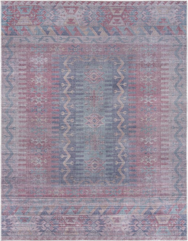 7' 10 x 10' Paige · Tribal geometric Washable Rug, blue and red