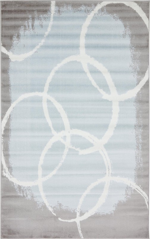 5' x 8' Blakemore · Abstract circles rug, blue and gray