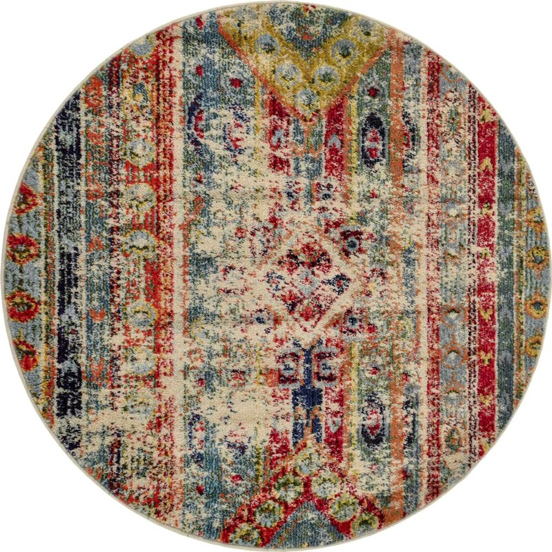4' x 4' Darrow · Tribal geometric Washable Rug, blue and multicolor