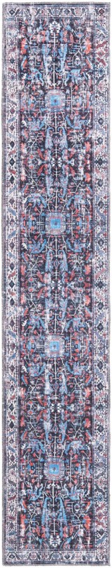 2' x 10' Redfern · Distressed medallion Washable Rug, black and blue