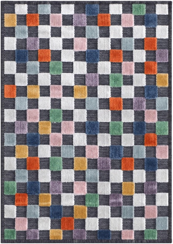 2' 2 x 3' Carmichael · Checkered Outdoor Rug, multicolor and cream