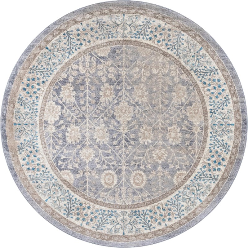 7' 3 x 7' 3 Redmond · Botanical border rug, gray and ivory