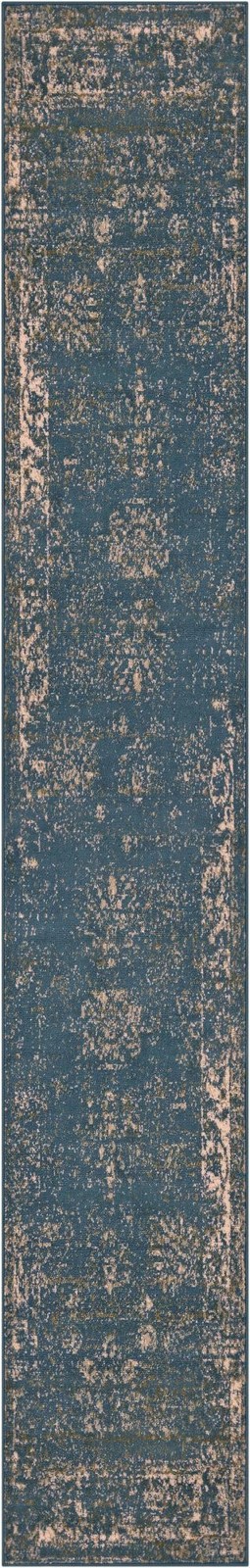 2' x 13' Blakemore · Distressed medallion rug, blue and ivory