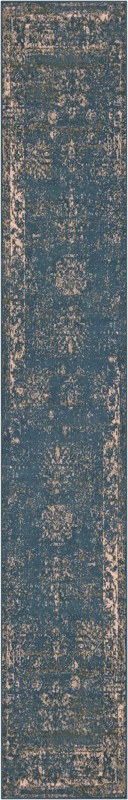 2' x 13' Blakemore · Distressed medallion rug, blue and ivory