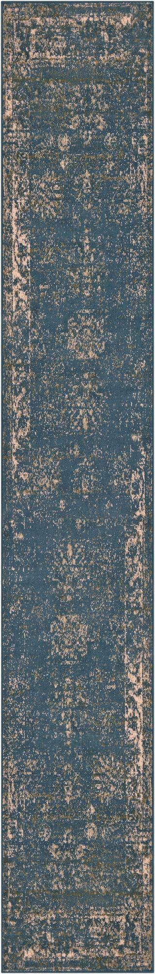 2' x 13' Blakemore · Distressed medallion rug, blue and ivory