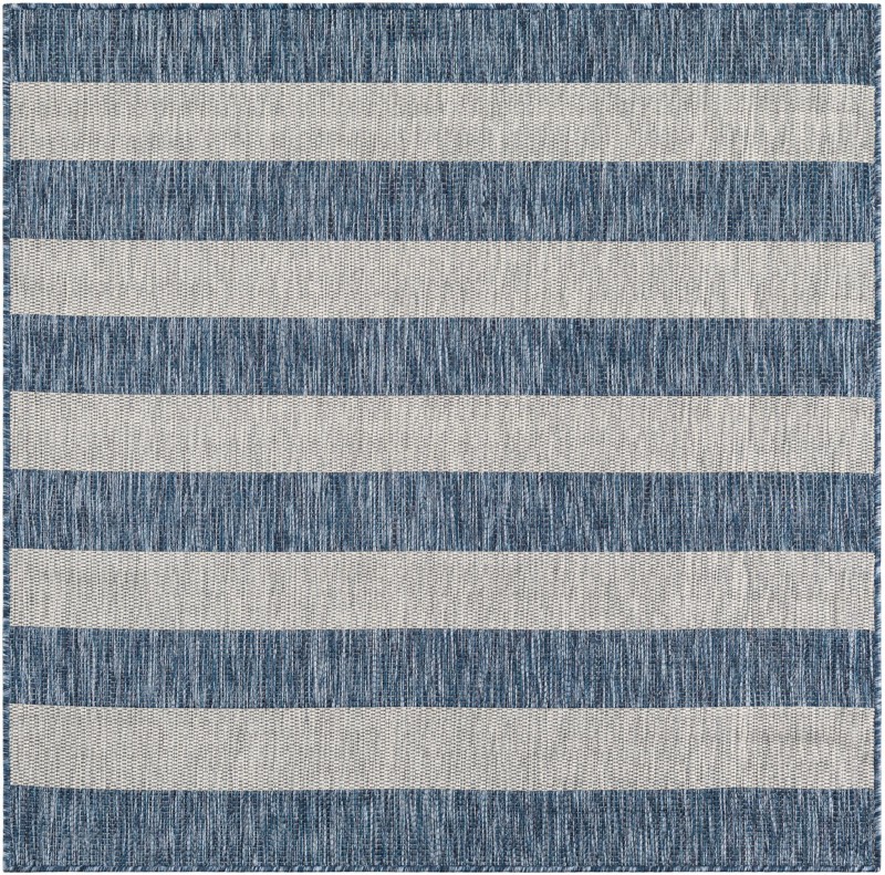 Dahlia · Striped Outdoor Rug, blue and gray