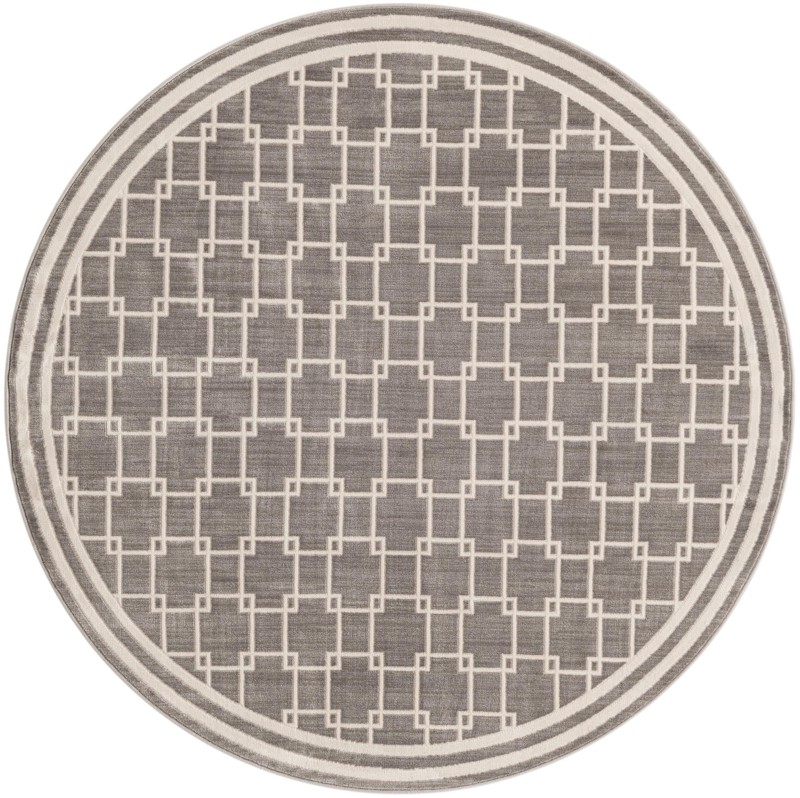 5' x 5' Aubade · Geometric lattice rug, gray and ivory