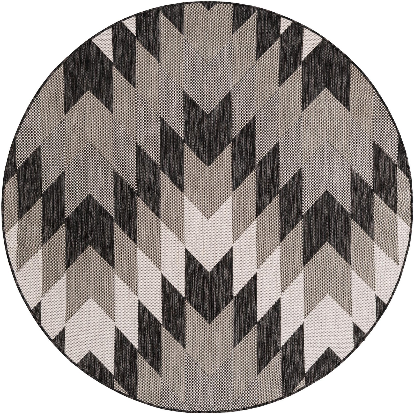 6' x 6' Morrell · Geometric chevron Outdoor Rug, charcoal and ivory