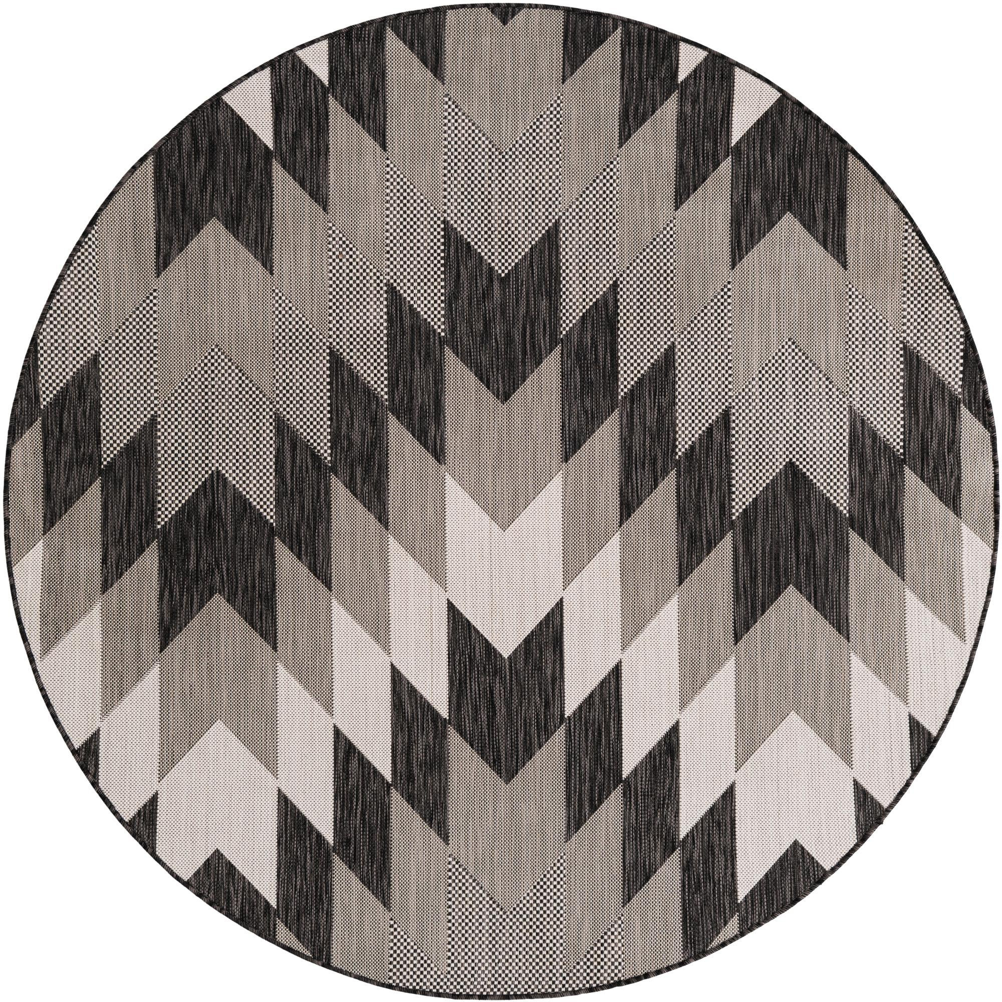 6' x 6' Morrell · Geometric chevron Outdoor Rug, charcoal and ivory