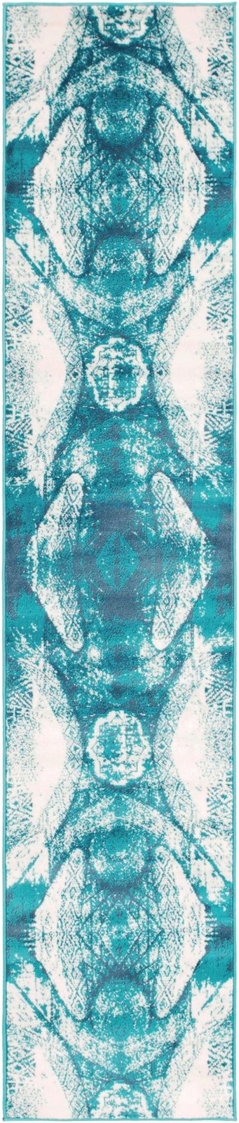 2' x 9' 10 Blakemore · Abstract medallion rug, turquoise and ivory