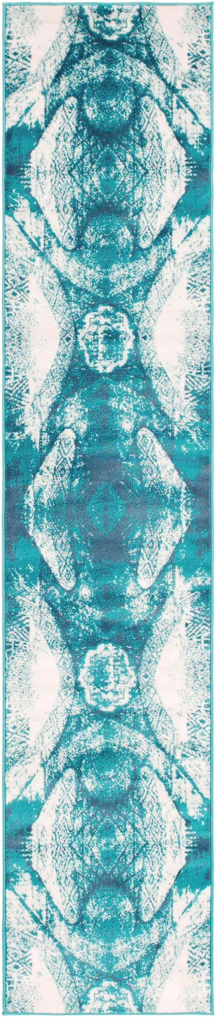 2' x 9' 10 Blakemore · Abstract medallion rug, turquoise and ivory